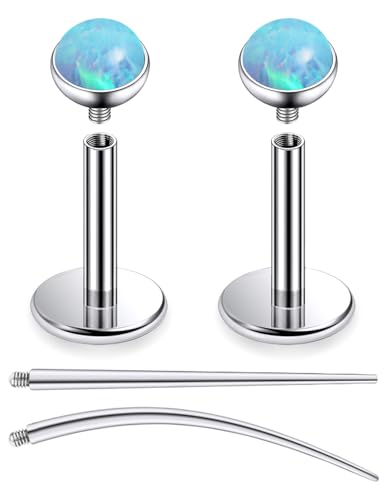 F136 Titanium 20/18/16G Internally Threaded Flat Back Multicolor Opal Stud Earrings Nose Rings Lip Labret Medusa Monroe Piercing Jewelry with Taper for Women Men - color: Blue, size: 16g*6mm*2.5mm