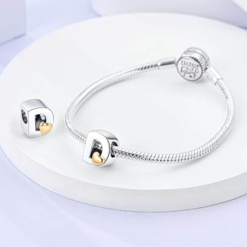925 Sterling Silver Letter Charms A-Z for Bracelet Necklace Alphabet Bead | Heart letter A B C D G J charm initial gold Pendant beads Jewelry Gift for Women - color: Letter D