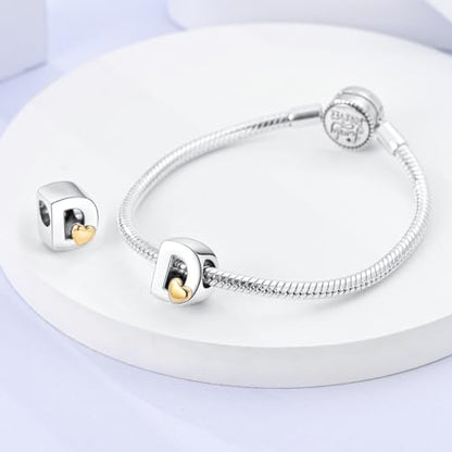 925 Sterling Silver Letter Charms A-Z for Bracelet Necklace Alphabet Bead | Heart letter A B C D G J charm initial gold Pendant beads Jewelry Gift for Women - color: Letter D