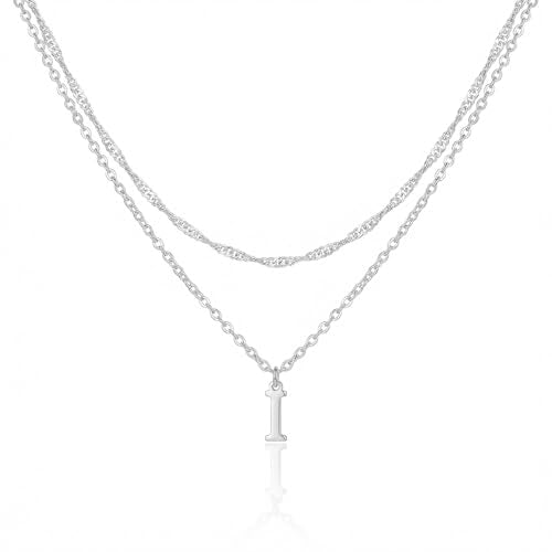 14K Gold Plated Initial Necklaces for Women Dainty Layered Letter Pendant Necklace Cute Choker Necklace Gift Trendy Stuff Personalized Jewelry Stack for Women Her - color: Silver, style: I