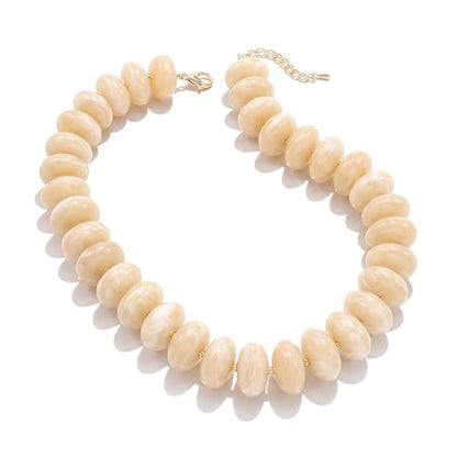 Elegance 11 designs Colorful Chunky Beaded Necklace for Women,Thick Acrylic Disc Bead Choker Statement Necklace Cute Trendy Necklaces Jewelry Gifts for Women - color: Beige