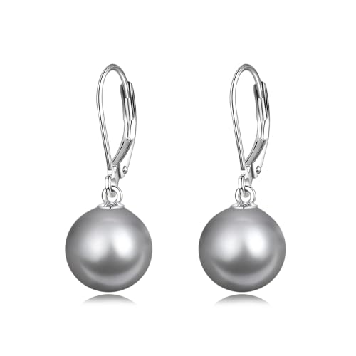 925 Sterling Silver Pearl Leverback Earrings Dangle Drop Jewelry Gifts for Women - style: Black Pearl-A