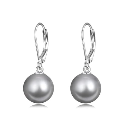 925 Sterling Silver Pearl Leverback Earrings Dangle Drop Jewelry Gifts for Women - style: Black Pearl-A