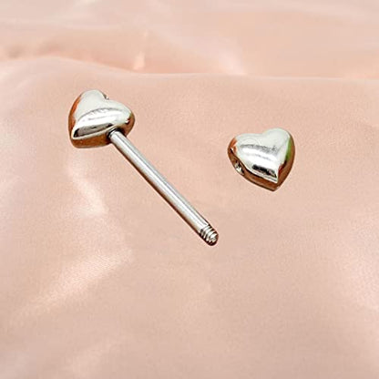14G Minimalist Heart Nipple Rings Stainless Steel Love Hearts Nipplerings Straight Tongue Rings Barbell Bar Piercing Body Jewelry for Women - color: Silver
