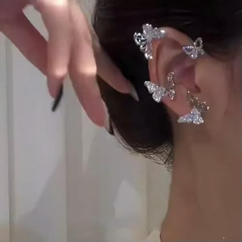 Gold Plated Zircon Butterfly Ear Cuff Clip Non Piercing Wrap Jewelry Earring New-Left-Gold Butterfly Tassel(1pc) - color: Left-gold Butterfly Tassel(1pc)