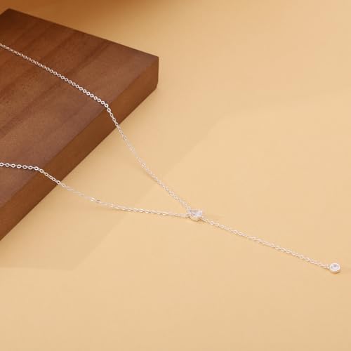 Lariat Necklace for Women, Dainty Long Necklaces, 14k Gold/Silver Plated Y-Shaped Drop Chain Necklace, Simple Layered Necklaces, Trendy Jewelry Gifts - style: Single CZ Y Necklace-Silver