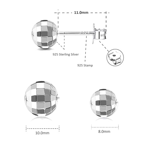 Charmsy 925 Sterling Silver Ball Post Stud Earrings for Women | Round Hammered Lightweight Disco Classic Ball Stud Earring for Women Teen | Sizes 3mm-11mm - style: 10mm-Disco Ball