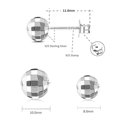 Charmsy 925 Sterling Silver Ball Post Stud Earrings for Women | Round Hammered Lightweight Disco Classic Ball Stud Earring for Women Teen | Sizes 3mm-11mm - style: 10mm-Disco Ball