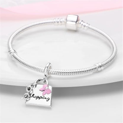 HONGRUI 925 Sterling Silver Charm for Bracelets Fashion Women Jewelry Gift - color: Pink bag