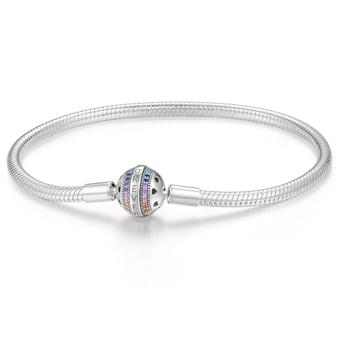 LNQOBU 925 Sterling Silver Snake Chain Bracelet Glossy Women Charm Bracelets for Mother's Day Gift(With one Spacer Beads) - color: Forever Bracelet, size: 8.3 in/21 cm（For wrist size 7.5in）