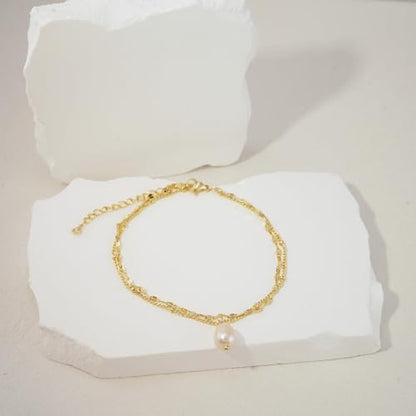 NIXMAX Gold Anklets for Women, Waterproof Chain Trendy Ankle Bracelets | Non Tarnish, Adjustable Fit, 14K Gold Plated, Dainty Layered Looks, Summer Beach Vacation Body Jewelry, Gifts for Women - color: Gold-Pearl