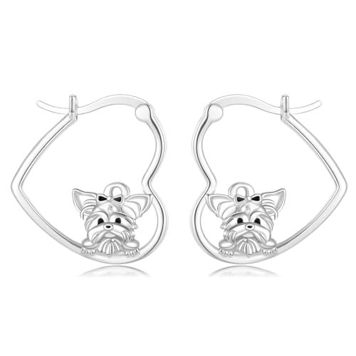 LES OSEWA Dog Animal Earrings Sterling Silver Animal Heart Hoop Dangle Earrings Cute Jewelry Gifts for Women - color: Yorkie