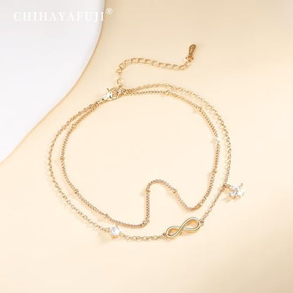 Sterling Silver Ankle Bracelets for Women Gold Waterproof Non Tarnish Beaded Chain Layered Stacking Dainty Butterfly Plus Size Large Anklet Summer Beach Vacation Jewelry Gift - color: gold1