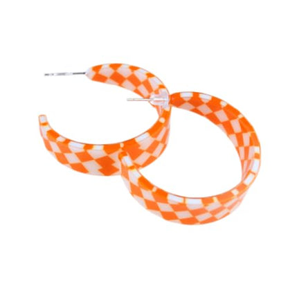 Checkerboard Hoop Earrings Lightweight 70s 80s 90s Transparent Black White Circle Acrylic Geometric Striped Checkered Dangle Drop Earrings Retro Simple Colorful C shaped Earrings for Women - color: orange