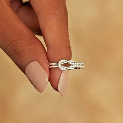 OOOPEL Sterling Silver Adjustable Ring S925 Silver Rings for Women Cubic Zirconia Twist Love Knot Dainty Ring Silver Minimalist Open Finger Rings Silver Thumb Sterling Silver Ring - color: To My Daughter,link ring