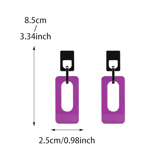 Boho Lightweight Retro Simple Acrylic Splicing Rectangle Earrings for Women Creative Exaggerated Statement Dangle Drop Earrings Jewelry - color: Black Purple