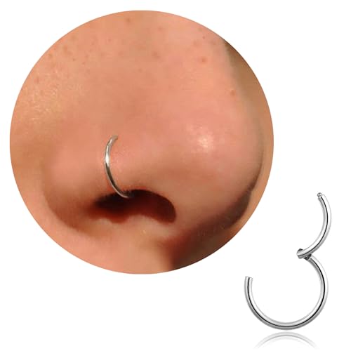 20G 18G 16G Titanium Nose Ring Hoop, Cartilage Hoop Earrings for Women Men Silver Gold Nose Ring Septum Ring Tragus Conch Helix Daith Lip Piercing Jewelry 6mm/7mm/8mm/9mm/10mm - color: Silver-18g, style: 6mm