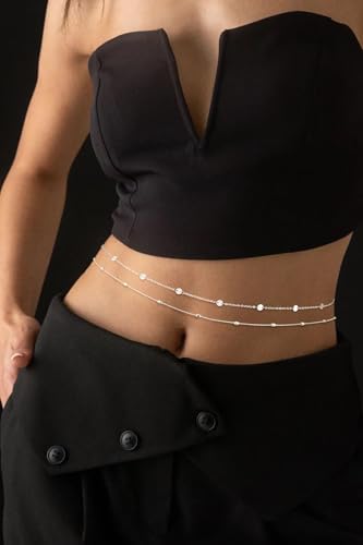 Gold Waist Chain for Women Dainty 14K Gold Plated Layered Belly Chain Adjustable Bikini Belly Beads for the Waist Waterproof Beach Accessories Body Chain Jewelry for Gifts - style: BY0002
