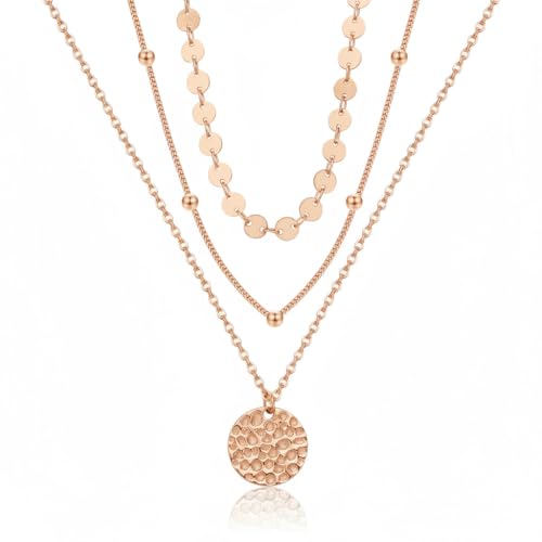 MONGAS Boho Layered Necklace Sterling Silver Triple 3 Stacked Vertical Bar Triangle Long Layering Necklaces Christmas Jewelry Gifts for Women - style: Rose gold