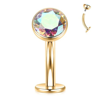G23 Titanium Belly Jewelry 14G Flat Bottom Floating Belly Button Rings Curved Belly Barbell Navel Ring Belly Piercing 8/10/12/14mm Navel Rings Belly Piercings Jewelry for Women - color: Style1:Gold+AB CZ