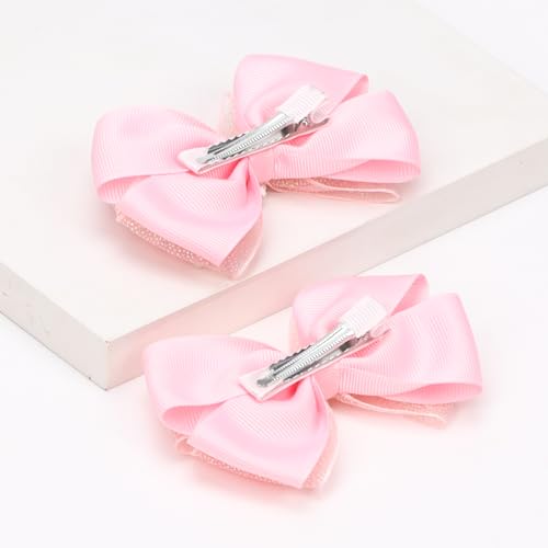 KISZU 4.5 Inch Flower Hair Bows Clips Mermaid Pearl HairPins for Girls Children Teens and Women - color: Pink