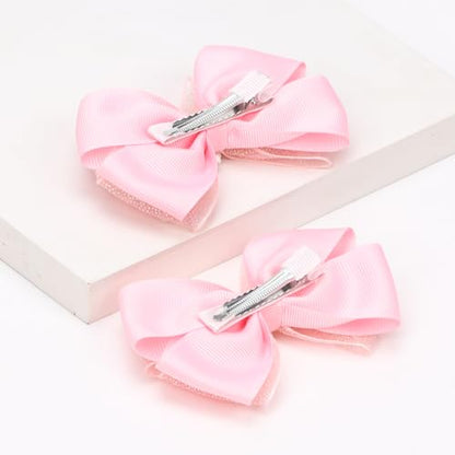 KISZU 4.5 Inch Flower Hair Bows Clips Mermaid Pearl HairPins for Girls Children Teens and Women - color: Pink