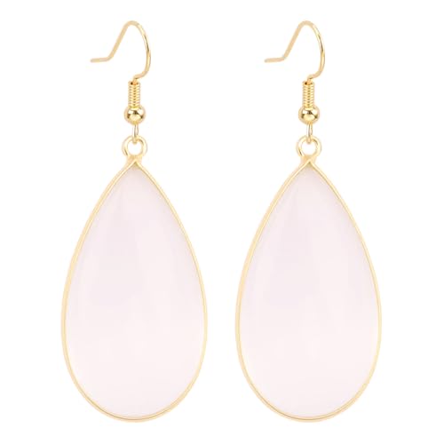 BaubleStar Natural Crystal Healing Stone Earrings Statement Teardrop Dangle Earrings for Women - color: Translucent White