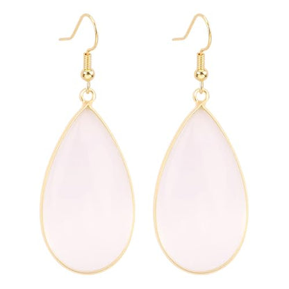 BaubleStar Natural Crystal Healing Stone Earrings Statement Teardrop Dangle Earrings for Women - color: Translucent White