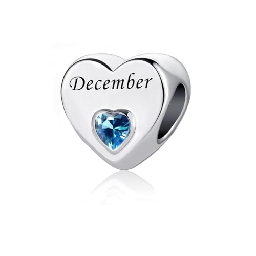 January-December 12 Months Colors Birthstone Crystal Happy Birthday Heart Charms For Charm Bracelets Necklace - color: December