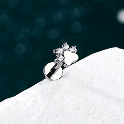 G23 Titanium Cartilage Earring Stud for Helix 16g Flat Back Dog Paw Cartilage Piercing Jewelry Front Top Screw Helix Tragus Earrings - color: Paw-10mm