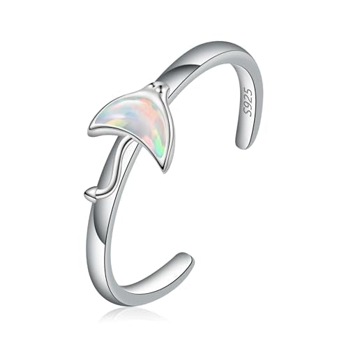CHIC & ARTSY Women Toe Ring 925 Sterling Silver Animals Toe Ring Dainty Created Opal Toe Ring Adjustable Single Toe Ring for Women Beach Jewelry - color: L-Manta Ray/Silver