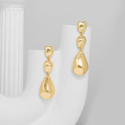 Gold Dangle Earrings for Women,Chunky 14K Gold Plated Drop Dangle Stud Earrings Long Statement Hammered Earring Hypoallergenic Jewelry for Women Gifts - style: Teardrop-GD