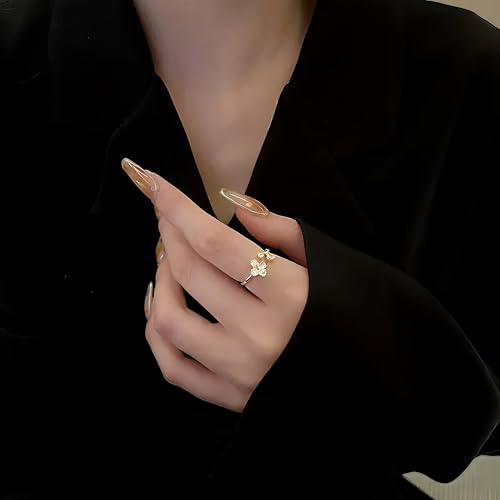 Mettclasi Women's 14K Gold Plated Stackable Ring Crystal Inlaid Dainty Trendy Cute Adjustable Open Twist Rings Jewelry Gifts - style: Flower