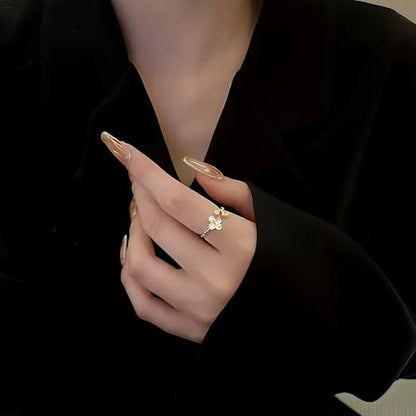 Mettclasi Women's 14K Gold Plated Stackable Ring Crystal Inlaid Dainty Trendy Cute Adjustable Open Twist Rings Jewelry Gifts - style: Flower
