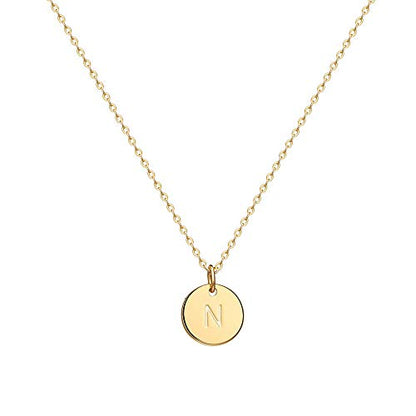 Valloey Rover Initial Necklaces for Women 14K Gold Plated Dainty Letter Necklce Round Coin Disc Pendant Double Side Engraved A-Z Necklace Personalized Jewelry Gift for Women - color: N