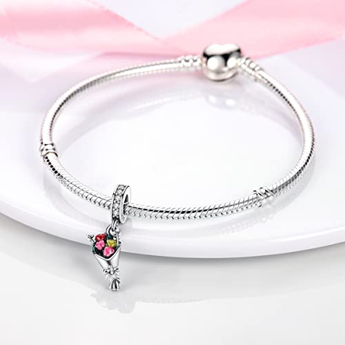MULA 925 Sterling Silver Charms for Bracelets and Necklace Family Pendants | Airplane Travel Dangle Beads Family Tree Jewelry Charms for Women - color: Flowers Charm
