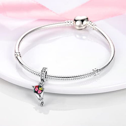 MULA 925 Sterling Silver Charms for Bracelets and Necklace Family Pendants | Airplane Travel Dangle Beads Family Tree Jewelry Charms for Women - color: Flowers Charm