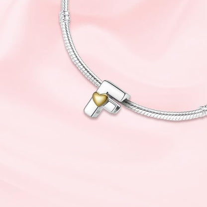 A~Z Alphabet Charm Letter Beads 925 Sterling Silver with Heart-shaped 5A Cubic Zircon Stones fits Pandora European Bracelets Necklace Jewelry Gift for Women - style: F Letter Charms