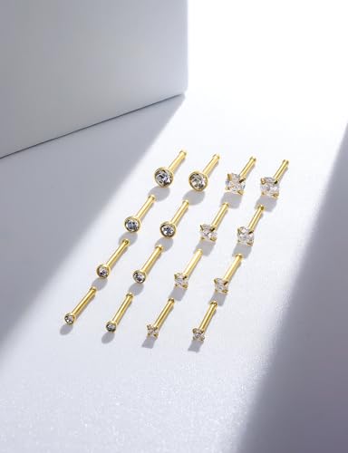18G 20G 22G Round Cubic Zirconia Nose Rings Studs for Women Men 316L Stainless Surgical Steel Nose Ring Stud Piercing Jewelry Silver Gold Clear CZ 1.5mm 2mm 2.5mm 3mm - style: 20G Straight Gold