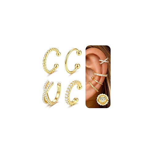 LOLIAS 925 Sterling Silver Ear Cuffs Non Piercing - 14K Gold Plated Ear Cuff Earrings for Women Adjustable Clip on Cartialge Earrings Non Pierced Fake Earring Stacks - color: 14K Gold-Cross Style