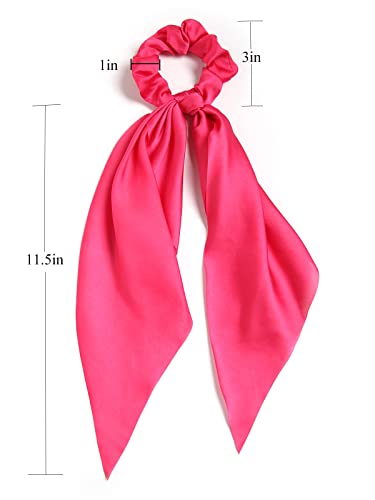 Pack of 2 Knotted Bow Hair Scrunchies Elastic Hair Scarf Black Hair Ties Bands Satin Hair Ribbon Scrunchy Red Ponytail Holder for Women and Girls, Hair Scarf Scrunchies, Hair Accessories Hair Bow - color: Hot pink