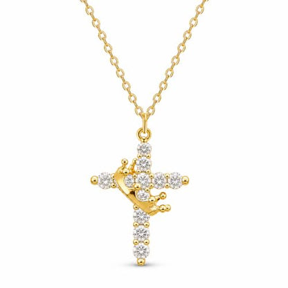 Cross Necklace for Women, Gold Plated Round Pendant with Cubic Zirconia - color: Gold