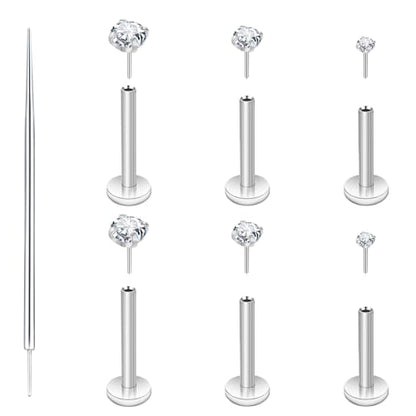 14K Gold Filled Threadless Nose Studs 316L Surgical Steel Labret Studs Lip Rings Push in Flat Back Stud Earrings CZ Nose Nostril Cartilage Lip Medusa Conch Tragus Helix Body Piercing Jewelry for Women Men Hypoallergenic 20G 18G 16G - color: 6Pcs 16G 2mm 3
