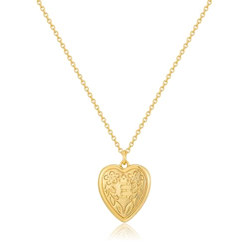 Gold Initial Heart Letter Pendant Necklace Jewelry for Women | 14K Gold Plated Fashion Waterproof Statement Cute Necklaces Dainty Personalized Name Friendship Couple Gifts for Women - color: Initial E