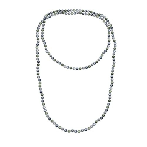Hand Knotted Long Strand Double Triple Wrap Endless Layering 8MM Tri Color Multicolor Black White Grey Simulated Pearl Strand Necklace For Women Length 62 Inch