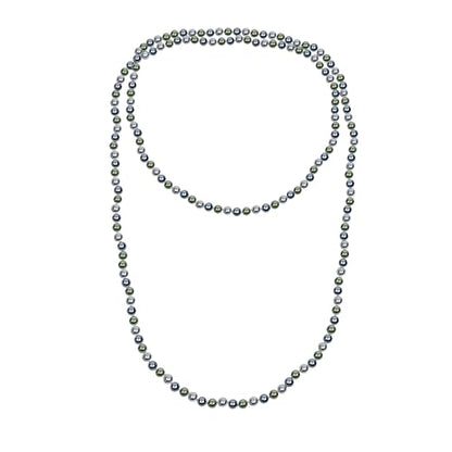 Hand Knotted Long Strand Double Triple Wrap Endless Layering 8MM Tri Color Multicolor Black White Grey Simulated Pearl Strand Necklace For Women Length 62 Inch