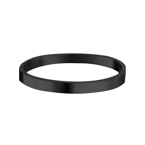Gold Bangle Bracelets for Women, Trendy Dainty 14K Gold Plated Oval Bangles Bracelet for Women, Stackable Friendship Bracelets Love Bangle Christmas Birthday Gifts - color: Black, size: 7mm Single