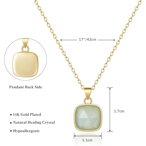 KissYan Healing Crystal Necklace, 14K Gold Plated Natural Stone Pendant Necklace Reiki Quartz Amethyst Citrine Gemstone Spiritual Jewelry Gifts for Women Girls - color: A-Aquamarine-Square