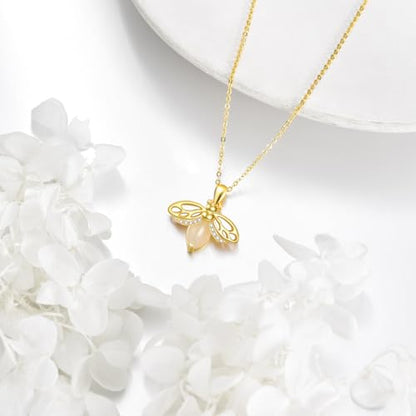 VONALA Gold Bee Pendant Necklace 925 Sterling Silver Bumblebee Jewelry Birthday Gifts for Women Daughter - style: Bee and Jade