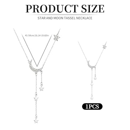 Moon Y Necklace Silver with Star Pendant, Rhinestone Long Link Chain Jewelry, Adjustable Moon Choker Crescent Pendant Collarbone Necklaces, Celestial Statement Jewelry Gifts for Women - style: Modern